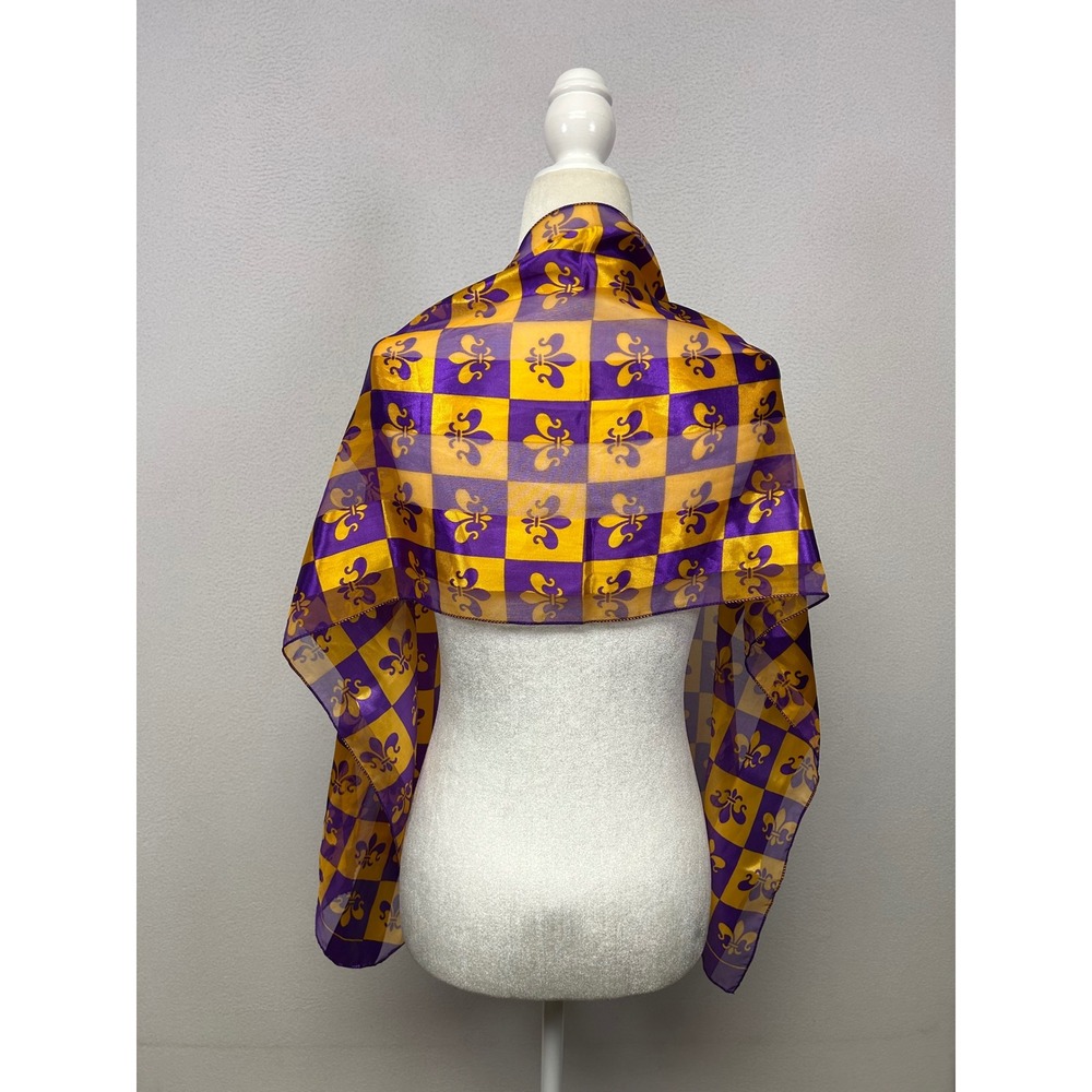 Mardi Gras New Orleans Womens OS Purple Gold Fleur De Lis Scarf Shawl